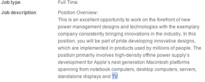 Annuncio di lavoro Apple alla ricerca di tecnici in campo televisione