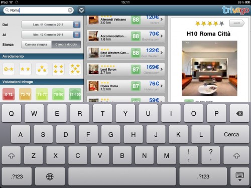 Trivago per iPad screenhot